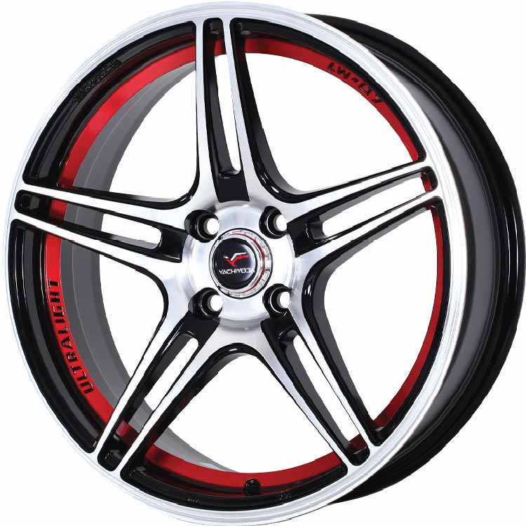 ล้อแม็ก ล้อแม็ก Yachiyoda LW07 4รู100 ET35 ดำหน้าเงาคัตแดง กว้าง7.5 ขอบ17นิ้ว 