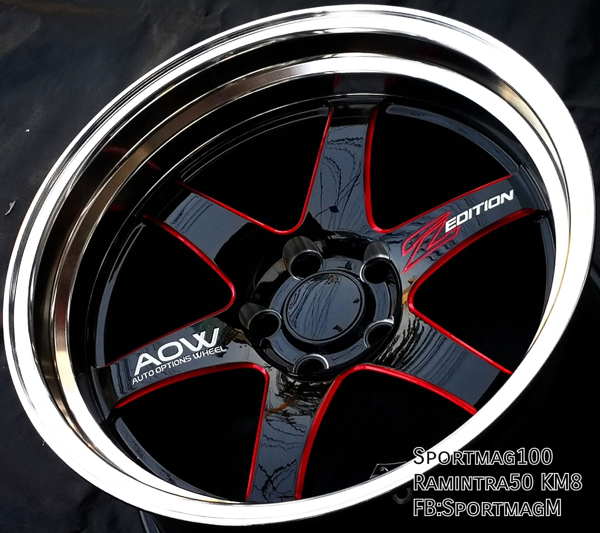 ล้อแม็ก  แม็กซ์ใหม่ AutoOption Weld007 5รู114 ดำมิลลิ่งเส้นแดงขอบเงิน F9.5 R10.5-18นิ้ว 