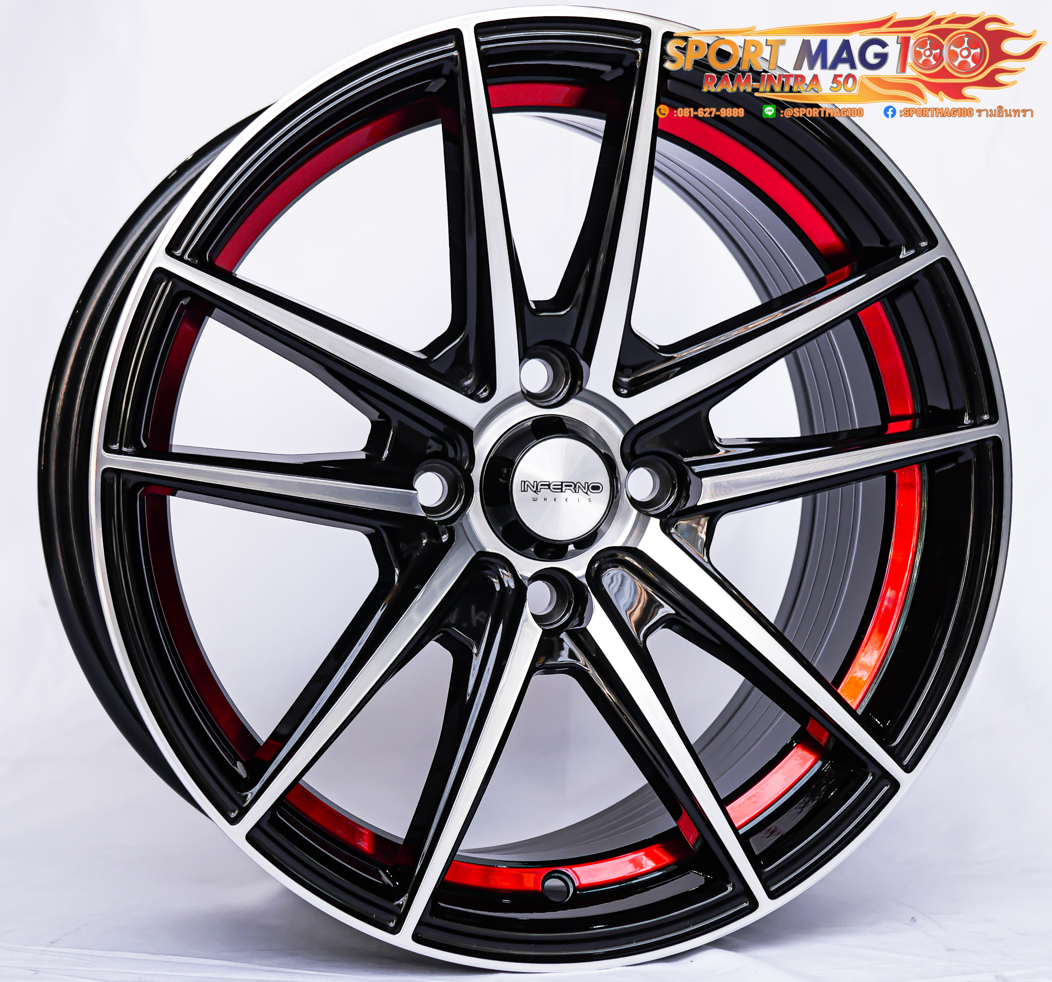 ล้อแม็ก Inferno SC01 4รู100 ET35 ดำเงาคัตแดง กว้าง7 ขอบ15นิ้ว ล้อแม็ก ล้อแม็ก Inferno SC01 4รู100 ET35 ดำเงาคัตแดง กว้าง7 ขอบ15นิ้ว