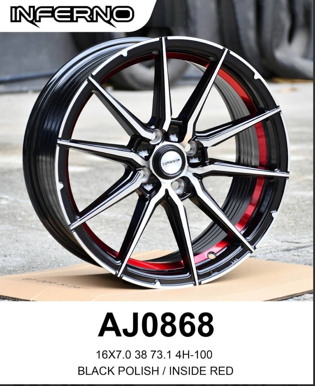 ล้อแม็ก ล้อแม็ก Inferno 0868 4รู100  ดำหน้าเงาคัตแดง กว้าง7 ขอบ16นิ้ว