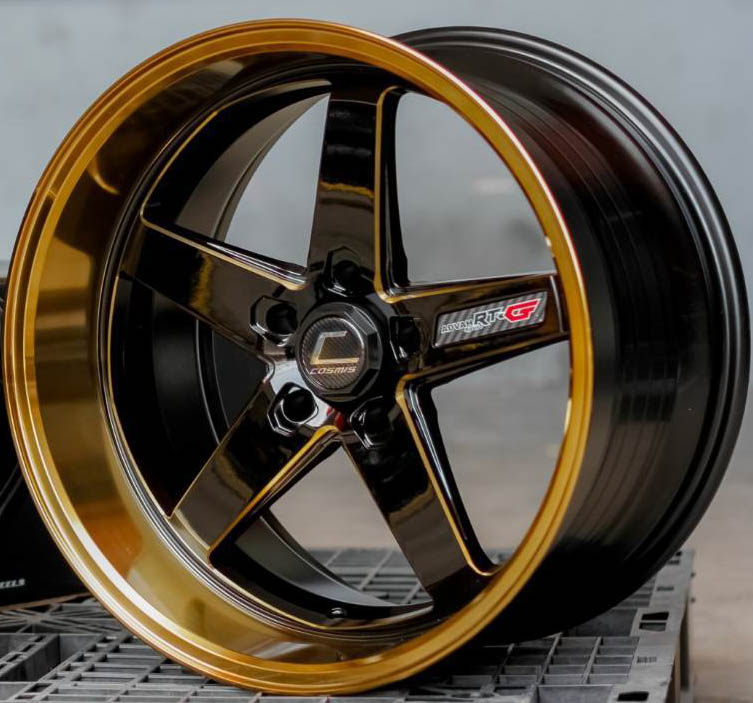 ล้อแม็ก ล้อแม็กใหม่ COSMIS RTG 5รู114 ดำมิลลิ่งขอบทอง F9.5 R10.5-18นิ้ว