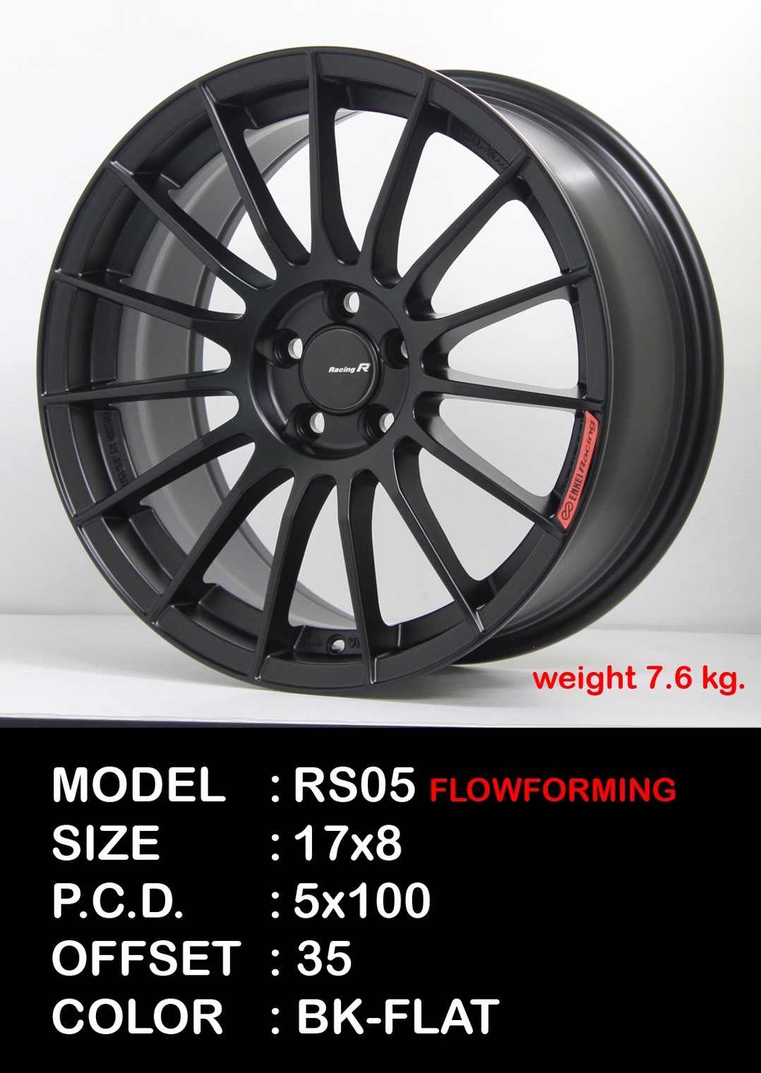 ล้อแม็ก ล้อแม็กใหม่ Flowforming TK RS05RR 5รู100 ET35 ดำด้าน 8-17นิ้ว