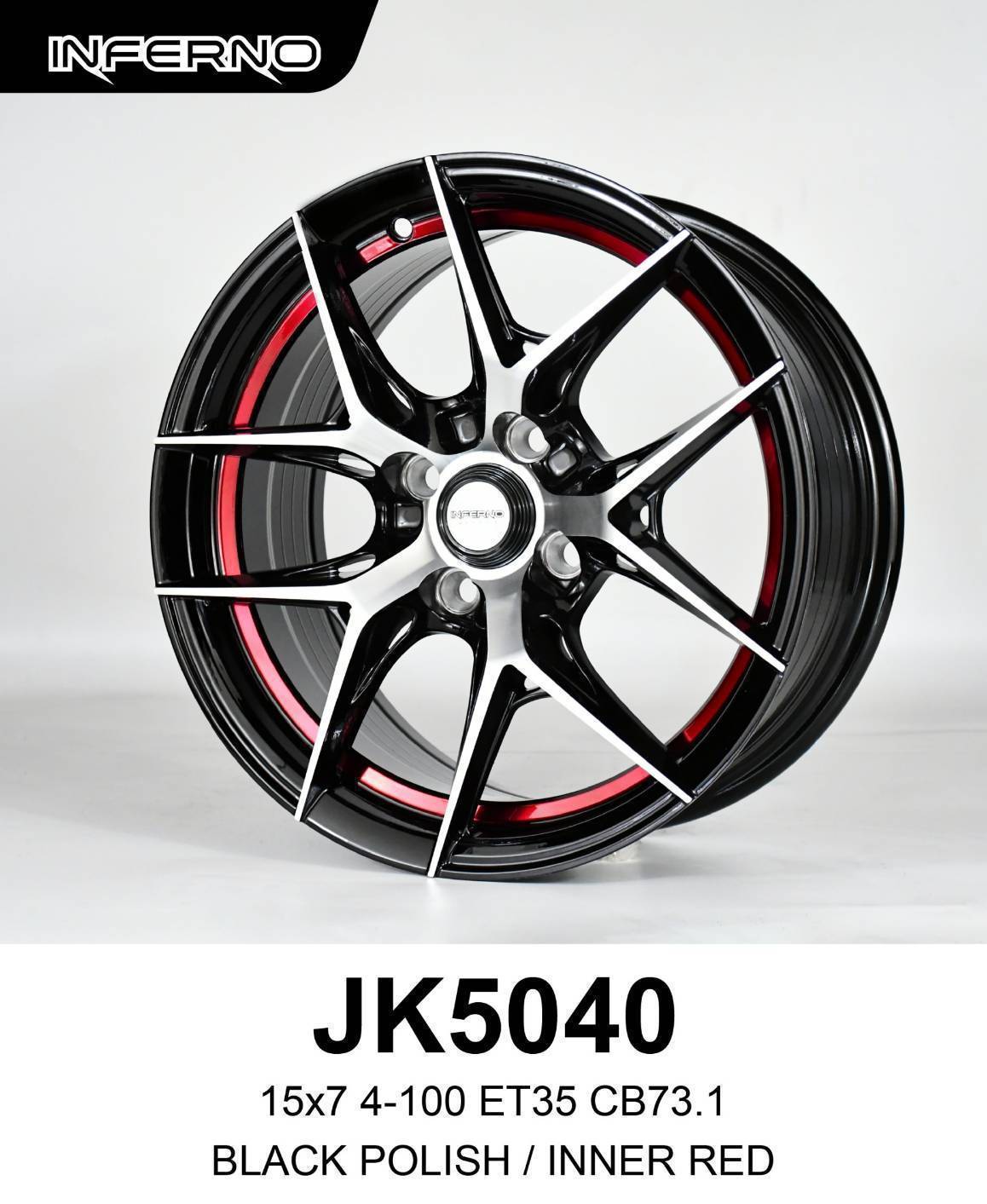 ล้อแม็ก ล้อแม็ก Inferno JK5040 4รู100 ET35 ดำหน้าเงาคัตแดง กว้าง7 ขอบ15นิ้ว 