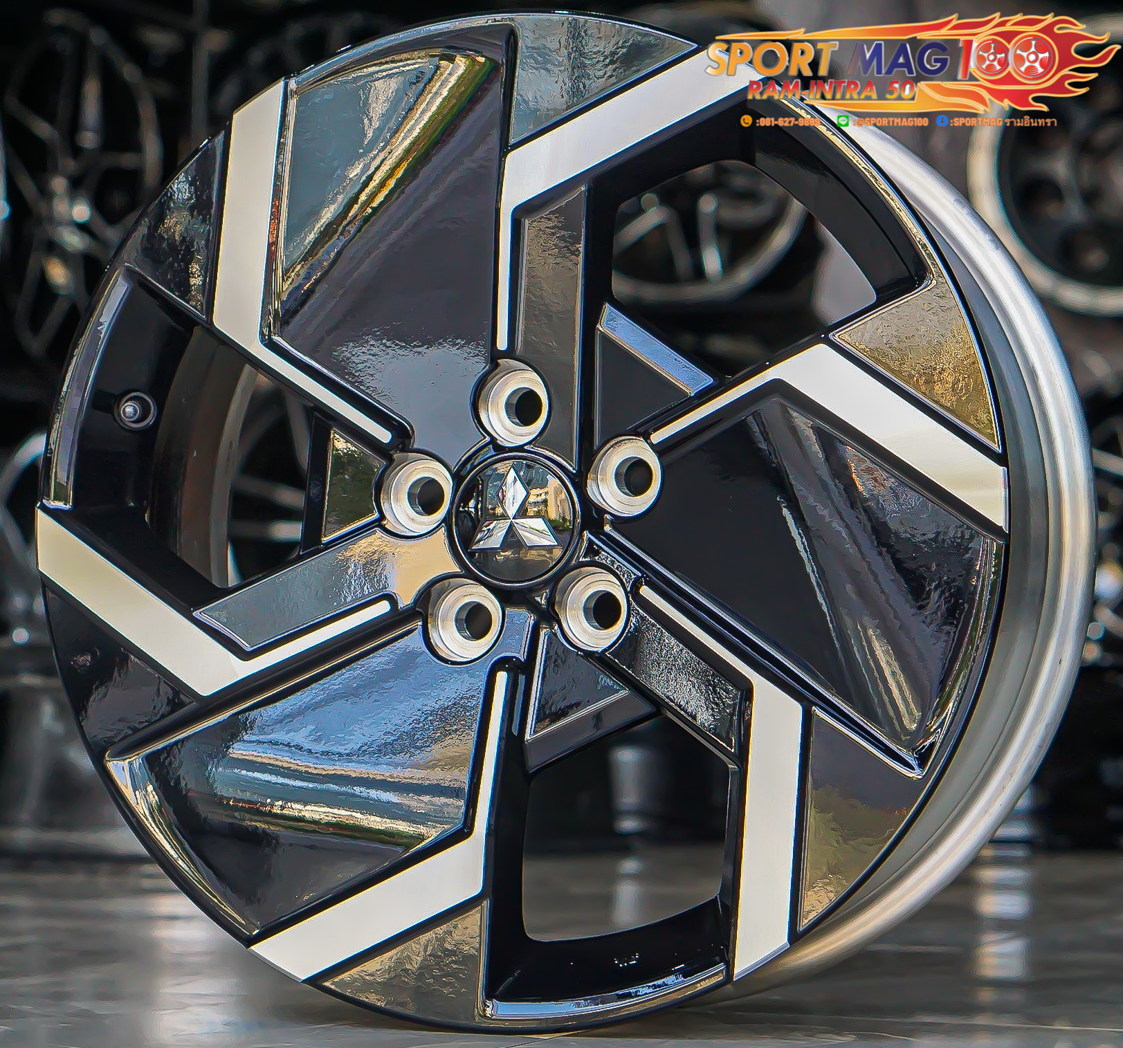 ล้อแม็ก ล้อติดรถป้ายแดง Mitsubishi X Force ขอบ18นิ้ว กว้าง7นิ้ว 5รู114.3 สีดำหน้าเงา (รามอินทรา)