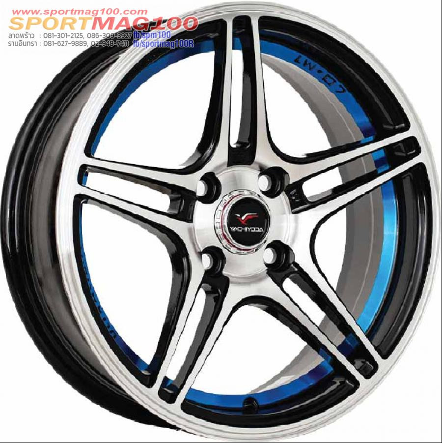 ล้อแม็ก Yachiyoda LW07 4รู100 ET35 ดำหน้าเงาคัตน้ำเงิน กว้าง7.5 ขอบ17นิ้ว 