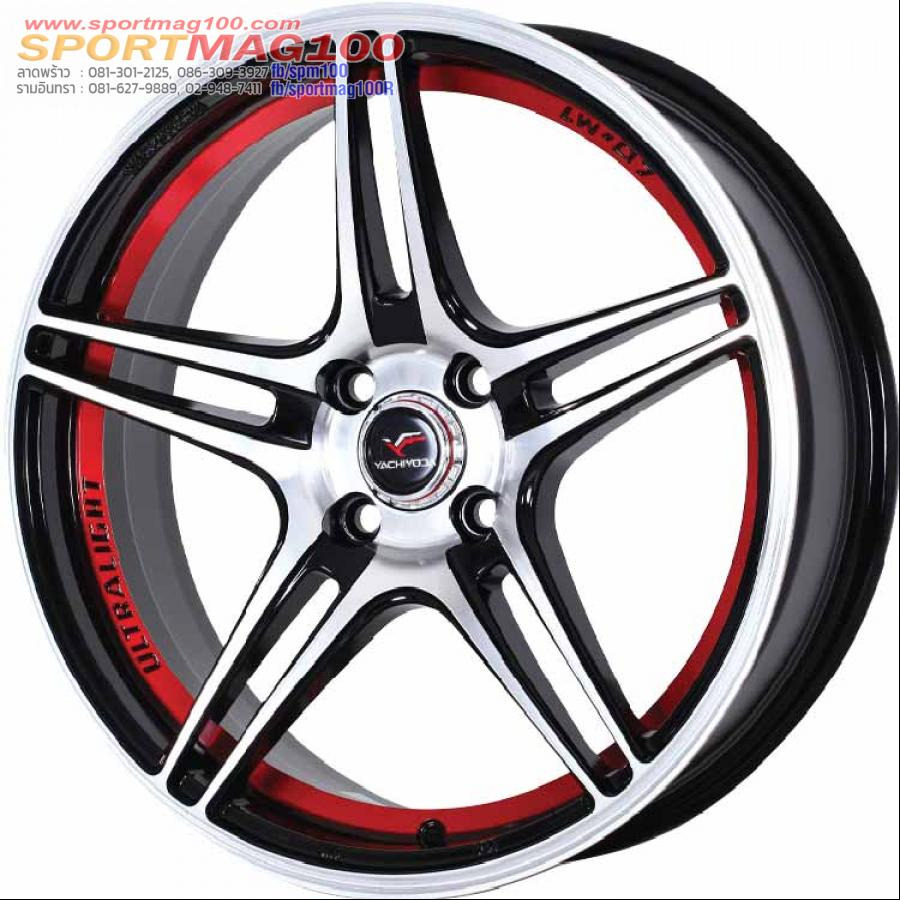 ล้อแม็ก Yachiyoda LW07 4รู100 ET35 ดำหน้าเงาคัตแดง กว้าง7.5 ขอบ17นิ้ว 