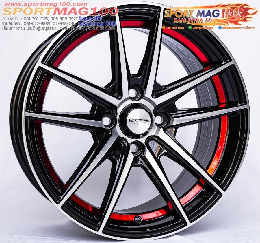 ล้อแม็ก Inferno SC01 4รู100 ET35 ดำเงาคัตแดง กว้าง7 ขอบ15นิ้ว 