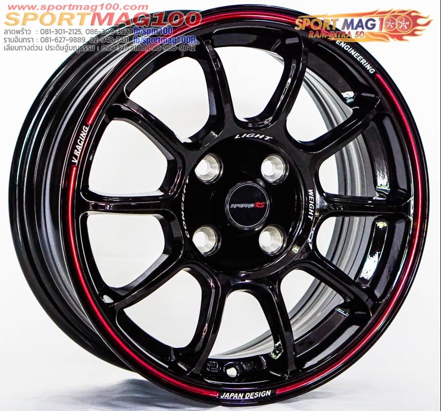 ล้อแม็ก Inferno ZE40 4รู100 ET35 ดำขอบแดง กว้าง6 ขอบ14นิ้ว 