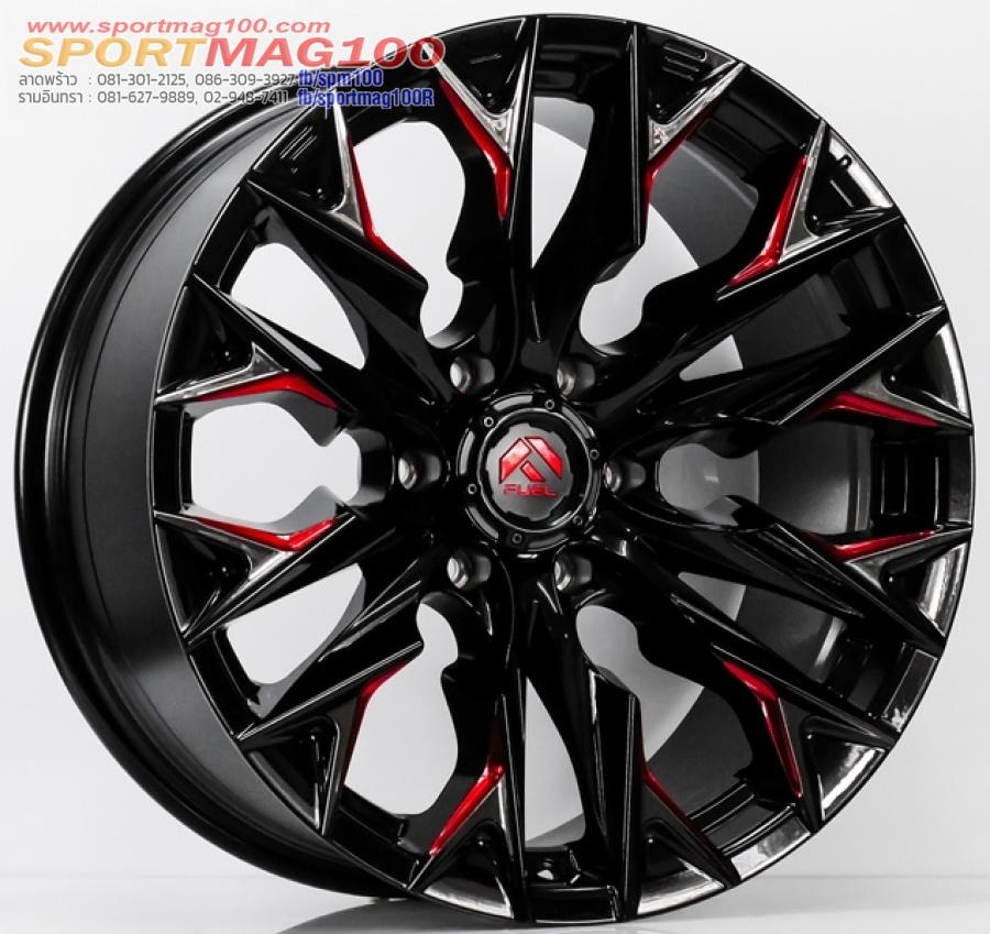 ล้อแม็กแท้ USA FUEL FLAME ขอบ 20 กว้าง 9นิ้ว 6รู139.7 Offset1 สีดำมิลลิ่งแดง