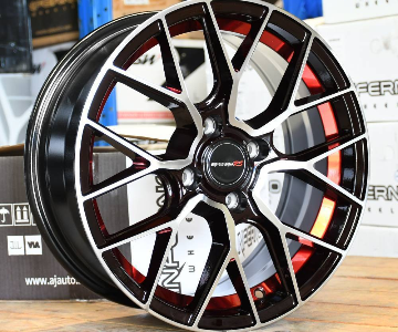  ล้อแม็ก Inferno Varo 4รู100 ET38 ดำหน้าเงาคัตแดง กว้าง6.5 ขอบ15นิ้ว 