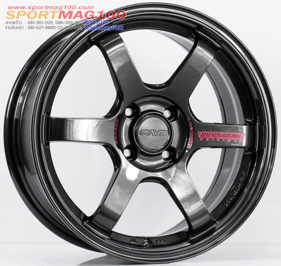 ล้อแม็ก AOW TE37 Sonic FlowForming ขอบ 15 กว้าง 7นิ้ว 4รู100 Offset35 สีไดมอนด์แบล็คหยอดแดง 